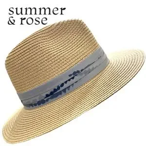 NWT Summer & Rose Madison Straw Fedora with Blue Tie Dye Band Half Note Straw Hat - Two-Tone Summer Festival Hat for Men  main image 4